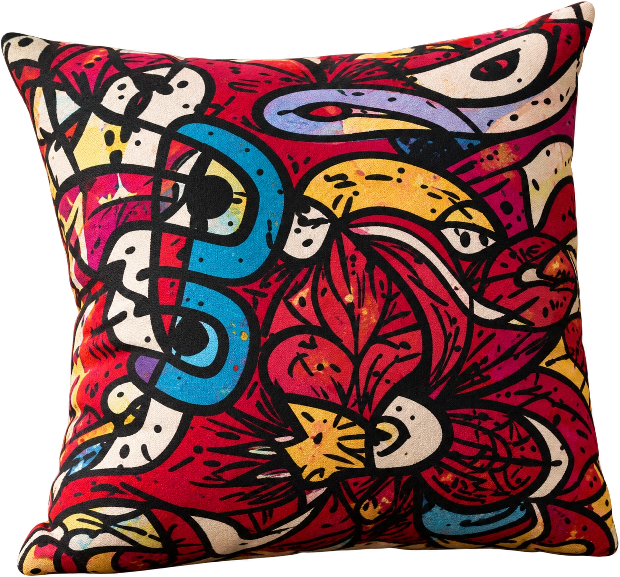 Pillow with vivid multicolor abstract artwork