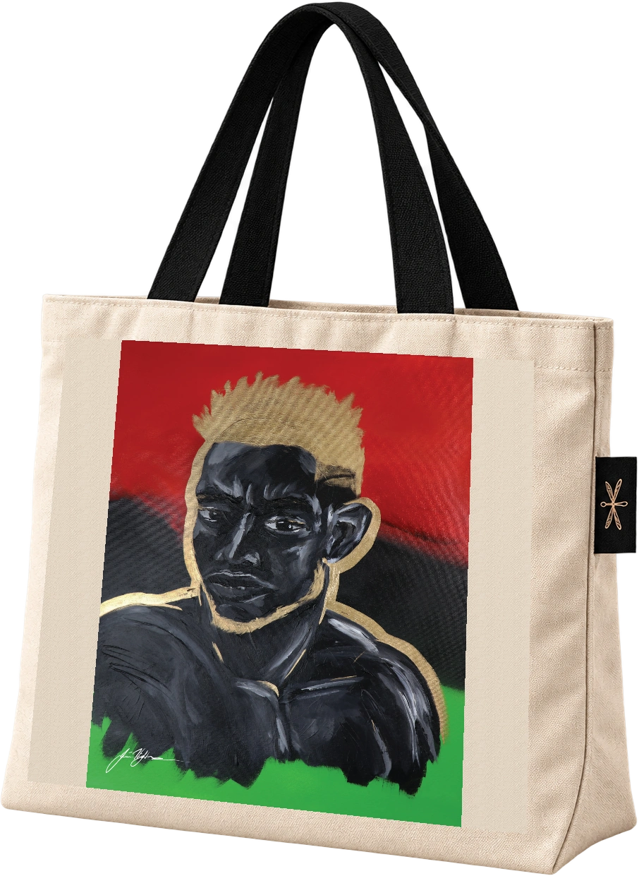 Canvas tote bag with the supplied Kingship portrait and black handles